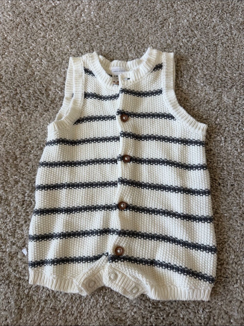 NWOT Carter's Cream and Black Striped Knit Sleeveless Romper